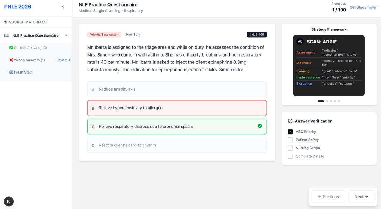 PNLE question bank interface